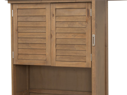Queen Size Murphy Bed With Louvered Design And Multiple Storage Shelves - Wood