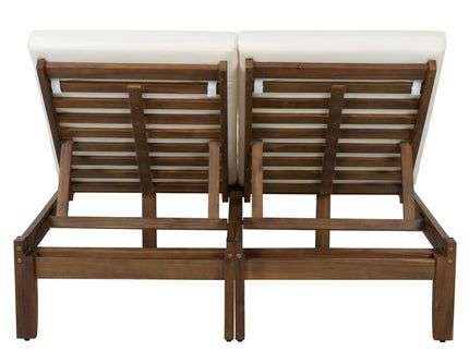 Adjustable Outdoor Patio Lounge Chair 2 Seater Recliner - Beige / Walnut