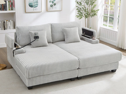 Modern Chaise Sofa With Adjustable Backrest, Cup Holders, Phone Holder & Storage Compartments For Living Room