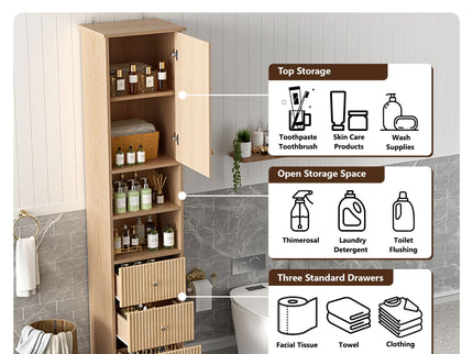 Tall Bathroom Cabinet With 1 Door, 3 Drawers, Open Storage - Wood