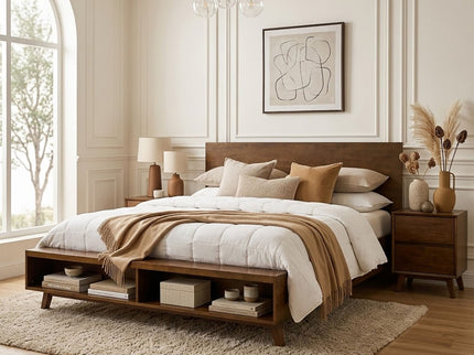 Platform Bed Frame With Footboard Storage
