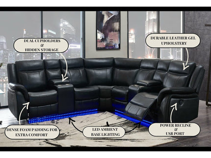Jupiter - Leather Sectional - Black