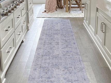 Maval - 2'6'' X 10' Washable Runner Rug - Blue / Cream
