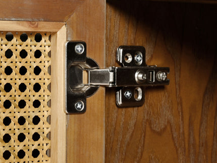 Retro Industrial 4 Door Sideboard With Large Storage, Rattan And Glass Doors