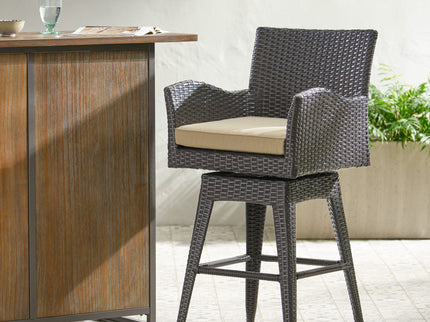 Outdoor Modern Rattan Swivel Barstool With Tapered Legs - Beige / Multibrown