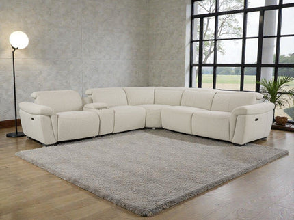 Dayana - Boucle Power Recliner Sectional Sofa For 5 People With Cupholder Console Adjustable Headrest - Beige