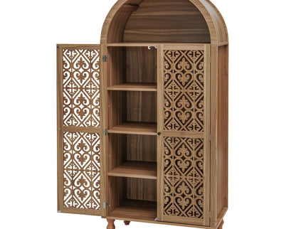 Tall Kitchen Pantry Cabinet With Hollow Carved Doors Adjustable Shelves Versatile Storage Cabinet For Kitchen - Walnut
