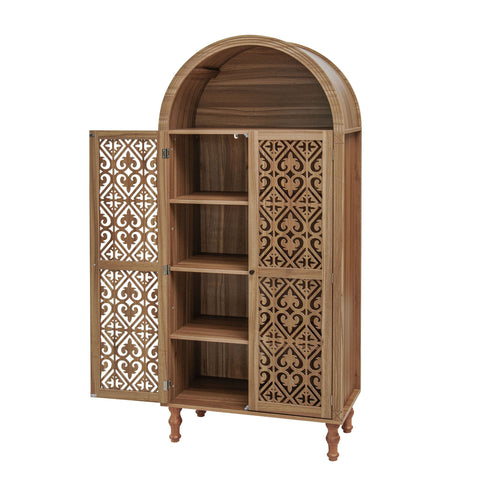 Tall Kitchen Pantry Cabinet With Hollow Carved Doors Adjustable Shelves Versatile Storage Cabinet For Kitchen - Walnut