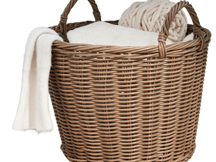 Round Cone Woven Resin Wicker Basket With Handles For Versatile Storage - Walnut Brown