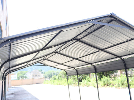 Metal Carport 12 X 20 Ft Heavy Duty With Galvanized Steel Roof Metal Garage Canopy With Galvanized Steel Roof & Frame Car Tent Outdoor Storage Shed For Car Boats And Truck - Alabaster / Dark Gray