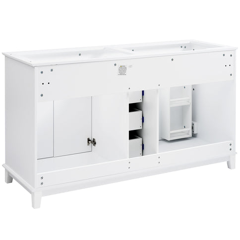 Bathroom Vanity Cabinet Only, 3 Drawers & 4 Doors & Double Layer Shelves - White
