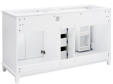 Bathroom Vanity Cabinet Only, 3 Drawers & 4 Doors & Double Layer Shelves - White
