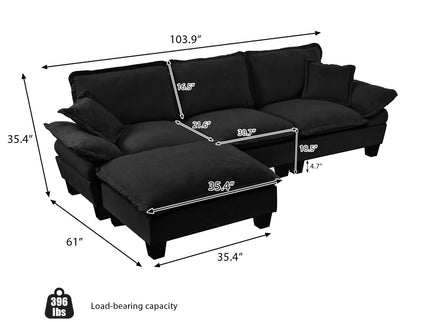 Modular Sectional Sofa With Movable Ottoman & Pillows