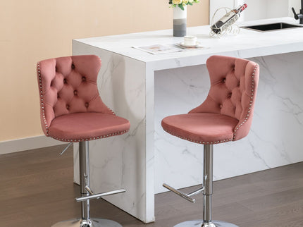 Swivel Barstools Adjusatble Seat Height From 25-33", Modern Upholstered Base Bar Stools With Backs Comfortable Tufted For Home Pub And Kitchen Island (Set of 2)
