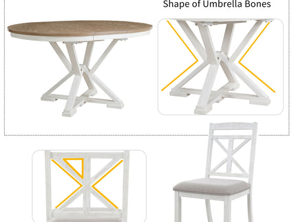 Dining Set With Extendable Round Table And 4 Upholstered Chairs