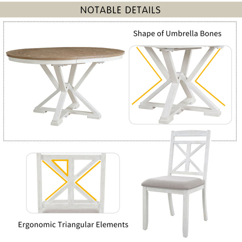 Dining Set With Extendable Round Table And 4 Upholstered Chairs