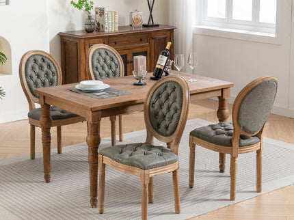 French Style Solid Wood Frame Antique Painting, Hand-Pulled Buckle Decoration Artificial Dining Chair With Nailhead Trim, Wood Legs