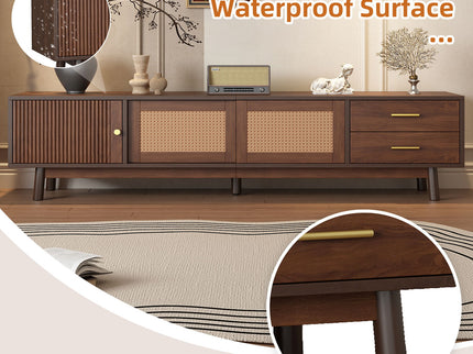 TV Stand For 80" TVs With Sliding Doors And Drawers, Accent Storage Unit - Dark Brown