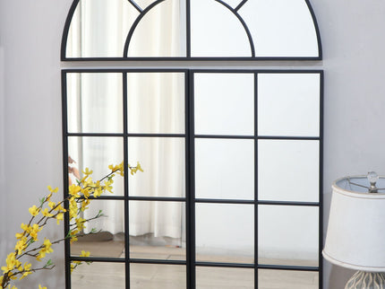 Large Arched Wall Mirror With 3 Separate Sections - Black