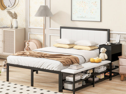Platform Bed With 2 Tier Storage Shelves, Storage Cabinet