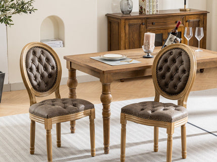 French Style Solid Wood Frame Antique Painting, Hand-Pulled Buckle Decoration Artificial Dining Chair With Nailhead Trim, Wood Legs