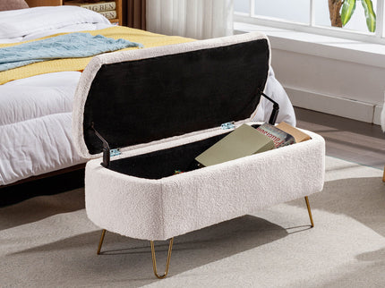 Storage Ottoman Bench For End Of Bed Legs, Modern Camel Faux Fur Entryway Bench Upholstered Padded With Storage For Living Room Bedroom