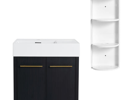 Modern Wall Mounted Bathroom Vanity With Thick Edge Resin Sink And Storage Rack