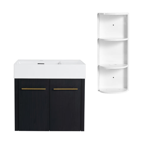 Modern Wall Mounted Bathroom Vanity With Thick Edge Resin Sink And Storage Rack