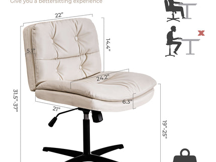 Large Size Armless Home Office Desk Chair Vanity Chair No Wheels - Beige