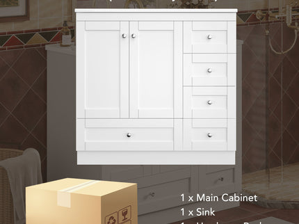 Shaker Free Standing Bathroom Vanity Cabinet With Sink, Soft Close Drawers, Soft Close Doors
