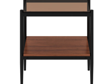 Modern Rectangle End Table (Set of 2) With Tempered Glass Tabletop And Layer - Brown