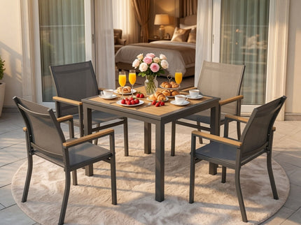 Gray Aluminum Patio Dining Set With Textilene Chairs, 5 Piece All Weather Outdoor Table And Chair Set For Patio, Porch, Garden
