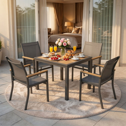 Gray Aluminum Patio Dining Set With Textilene Chairs, 5 Piece All Weather Outdoor Table And Chair Set For Patio, Porch, Garden