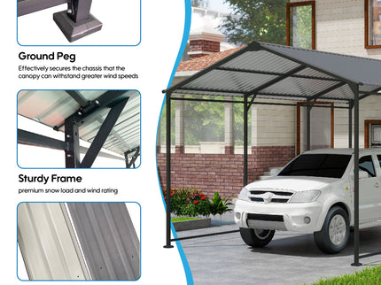 Metal Carport 10 5Ft Heavy Duty With Galvanized Steel Roof Metal Garage Canopy With Galvanized Steel Roof & Frame Car Tent Outdoor Storage Shed - Gray