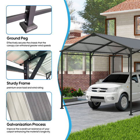 Metal Carport 10 5Ft Heavy Duty With Galvanized Steel Roof Metal Garage Canopy With Galvanized Steel Roof & Frame Car Tent Outdoor Storage Shed - Gray