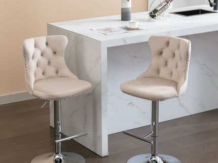 Swivel Barstools Adjusatble Seat Height From 25-33", Modern Upholstered Base Bar Stools With Backs Comfortable Tufted For Home Pub And Kitchen Island (Set of 2)