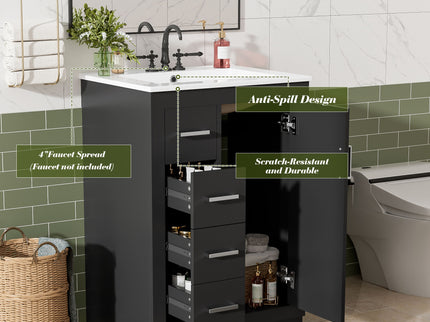 Bathroom Vanity With Integrated Sink, Rectangular Cabinet With 1 Door And 3 Drawers