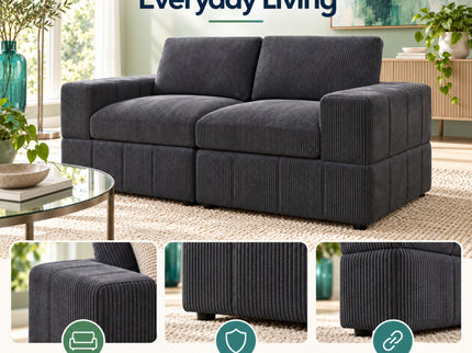 Oversized Modular Loveseat, 2 Piece Living Room Sofa Set - Dark Gray