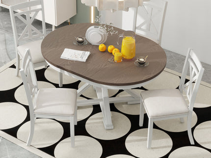 Dining Set With Extendable Round Table And 4 Upholstered Chairs