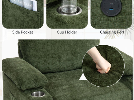 Modern Oversized Chair With Ottoman, Cupholders And USB Charging Ports