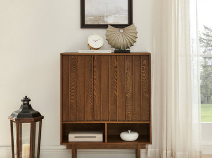 Sideboard Buffet Cabinet With Grille Slat Design With 3 Doors And Adjustable Shelves