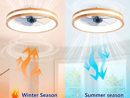 Ceiling Fans With LED Light Source And Remote Control, 3000 - 6500K Dimmable, 6 Speeds, Quiet DC Motor For Living Room - Natural Wood / White