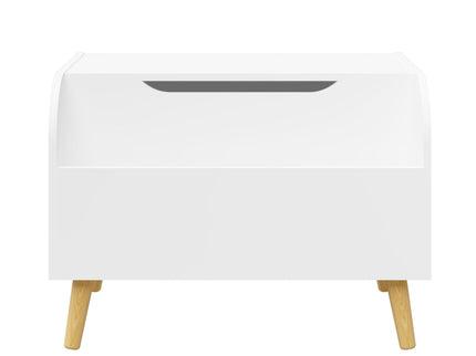 Toy Box With Front Bookshelf, Flip Top Lid, Safety Hinge For Kids Room Organization - White