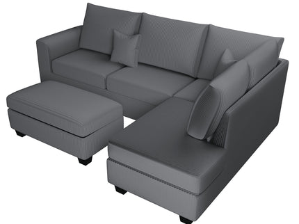 Modern Style Sectional Set With USB Port, Storage Ottoman