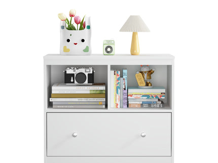 Toy Storage Organizer With Large Drawer And Low Bookshelf For Nursery & Playroom - White