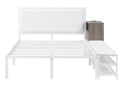 Platform Bed With 2 Tier Storage Shelves, Storage Cabinet