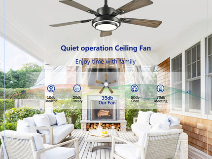 5 Blades Ceiling Fan With LED Light 3000 - 6500K Dimmable, 6 Speed Levels, Reversible Ceiling Fan - Matte Black