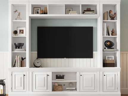 TV Stand With Hutch, Large Entertainment Center With Adjustable Shelves
