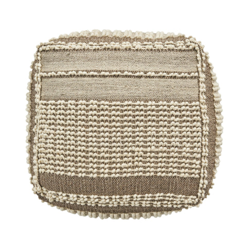 Rustic Wool And Cotton Large Pouf, Handcrafted Tufted Design - Brown / Beige