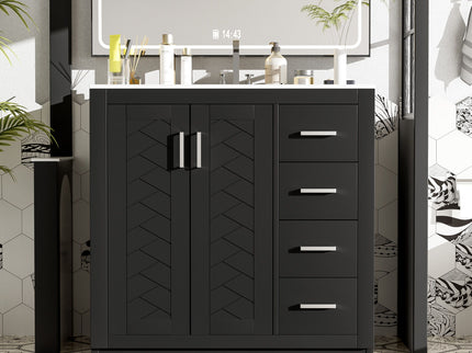Retro Style Bathroom Vanity, 3 Drawers & Soft Closing Doors